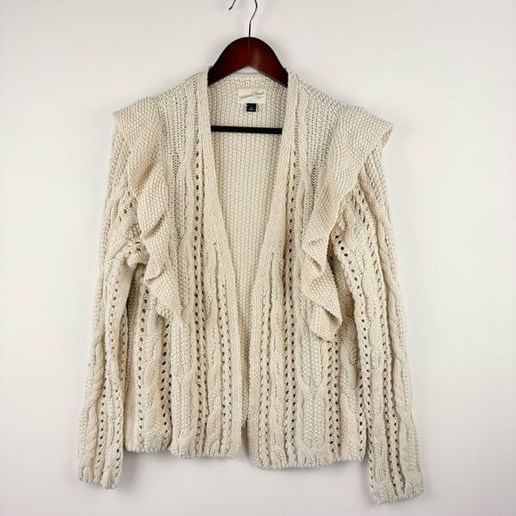 Universal Thread Women's Cardigan Sweater Chunky Knit Open Front Medium Ruffle - Picture 2 of 4